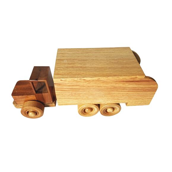 Handmade Wood Garbage Trash Truck Hand Crafted - Picture 2 of 8